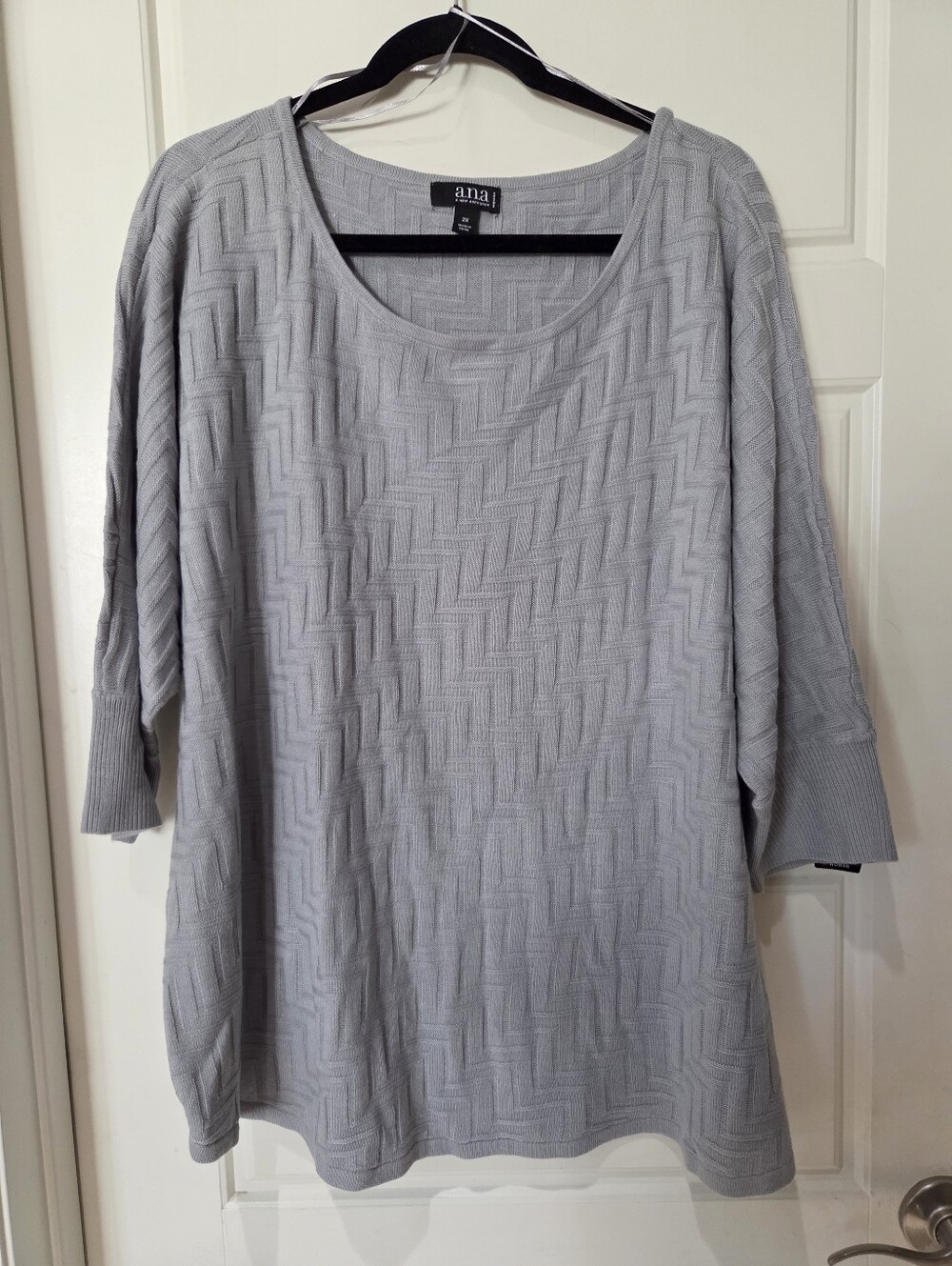 a.n.a. Chevron Print Scoop- Neck Lightweight Sweater